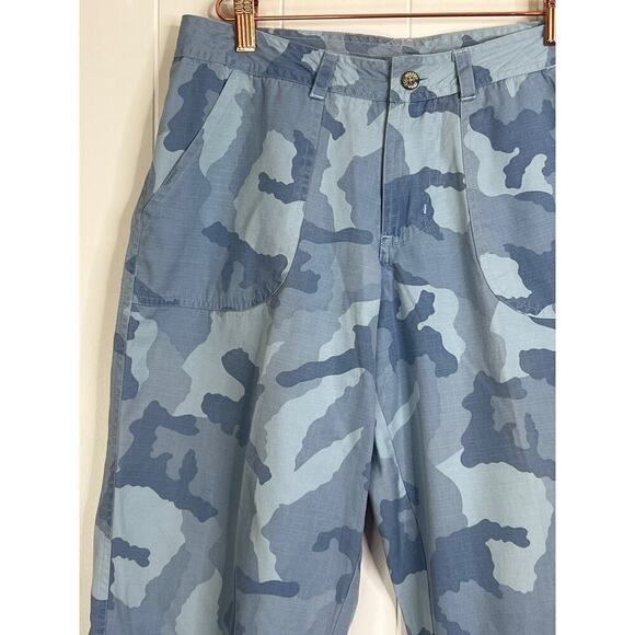 Gramicci Blue Camo Cropped Cargo Pants 100% Cotton Size 8 - Picture 2 of 7